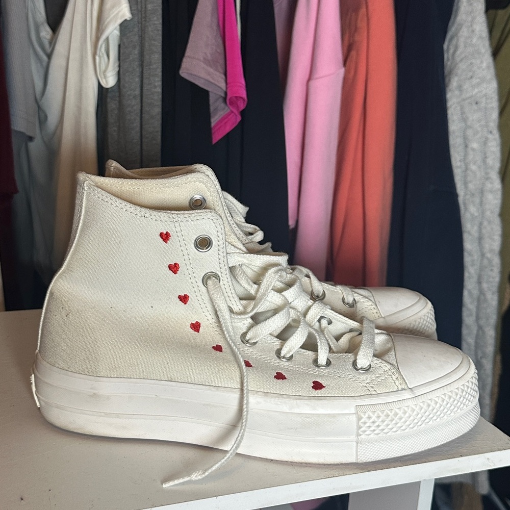 Converse White and Red High-Top Sneakers